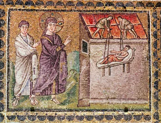 Le paralytique de Capharnaüm est descendu du toit, scènes de la vie du Christ